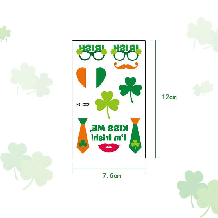 Irish festival clover tattoo sticker paper with water transfer printing, 120mm by 75mm