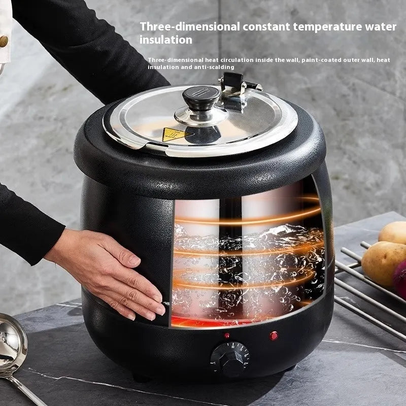 Black stainless steel electric heating insulation pot with large mouth cover for hotel catering soup service