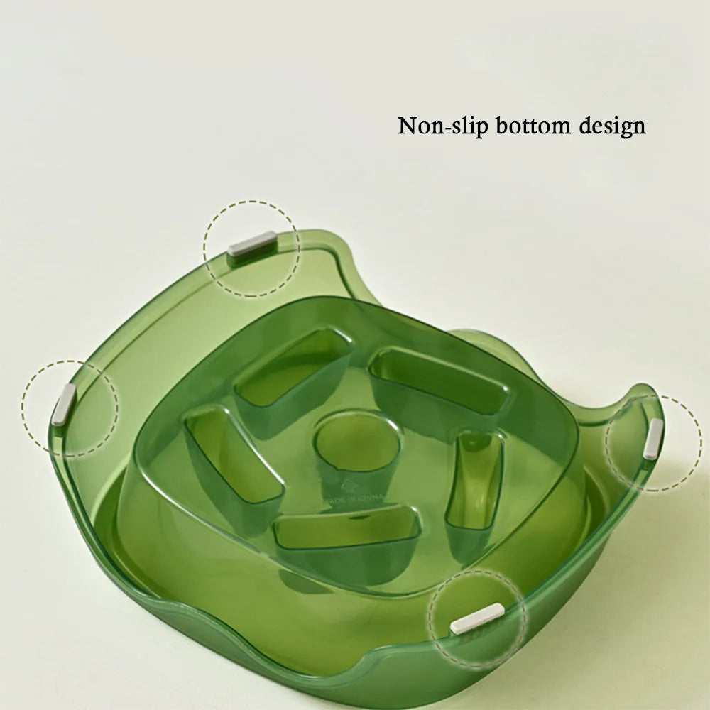 Plastic slow feed anti-choking dog bowl in blue, grey, green, or orange colour