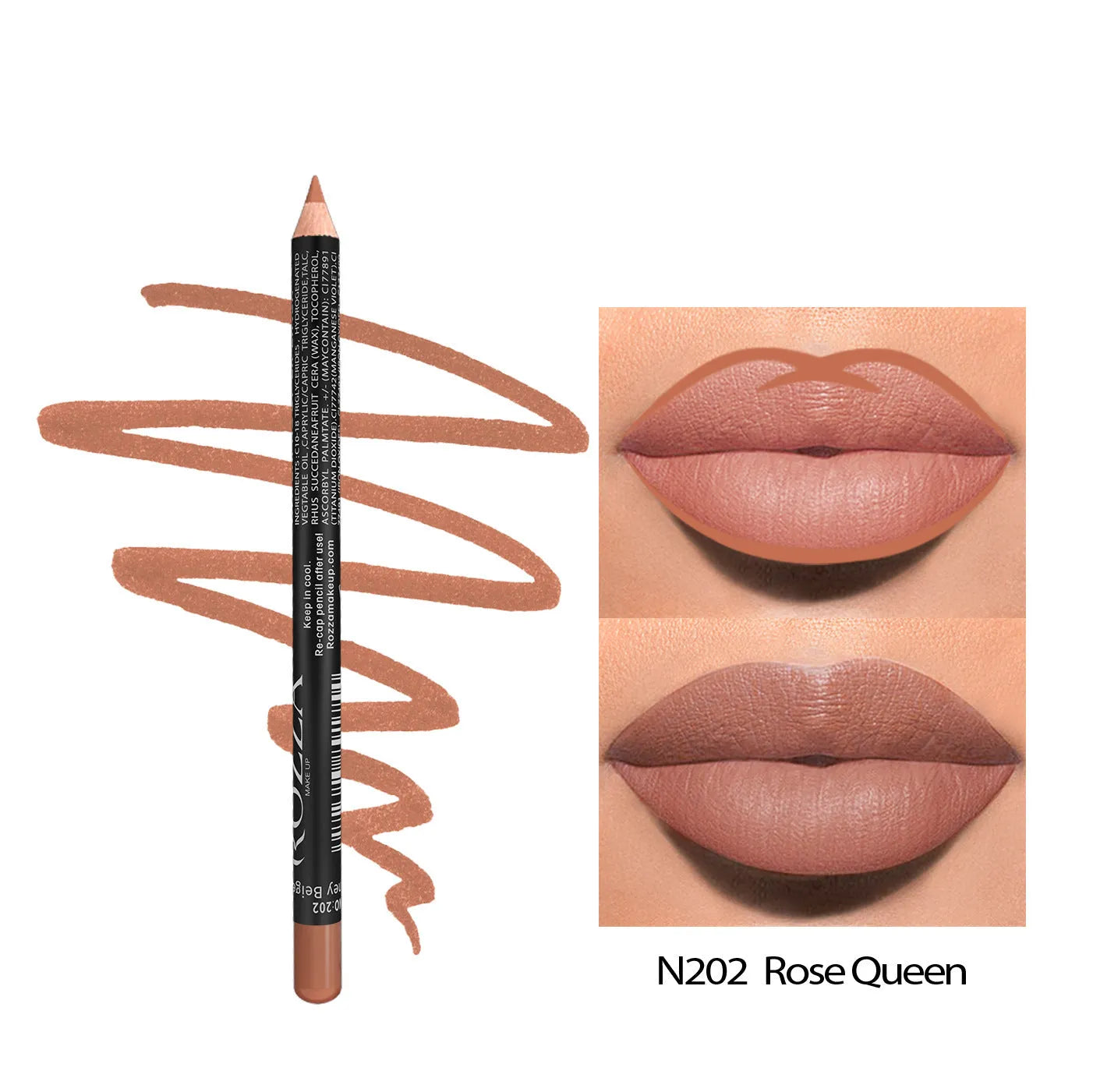 Matte wood lip liner pencil in 14 waterproof shades numbered 201 to 214