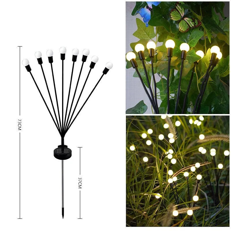 Solar-powered LED garden light with ground spike showing automatic light control for dusk-to-dawn operation