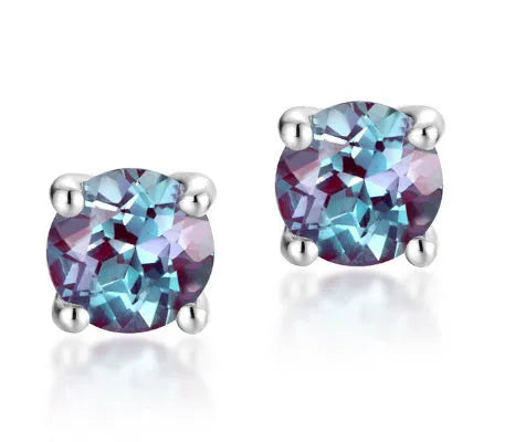 Women's sterling silver ear studs with round geometric Alexander stone in simple fashion style