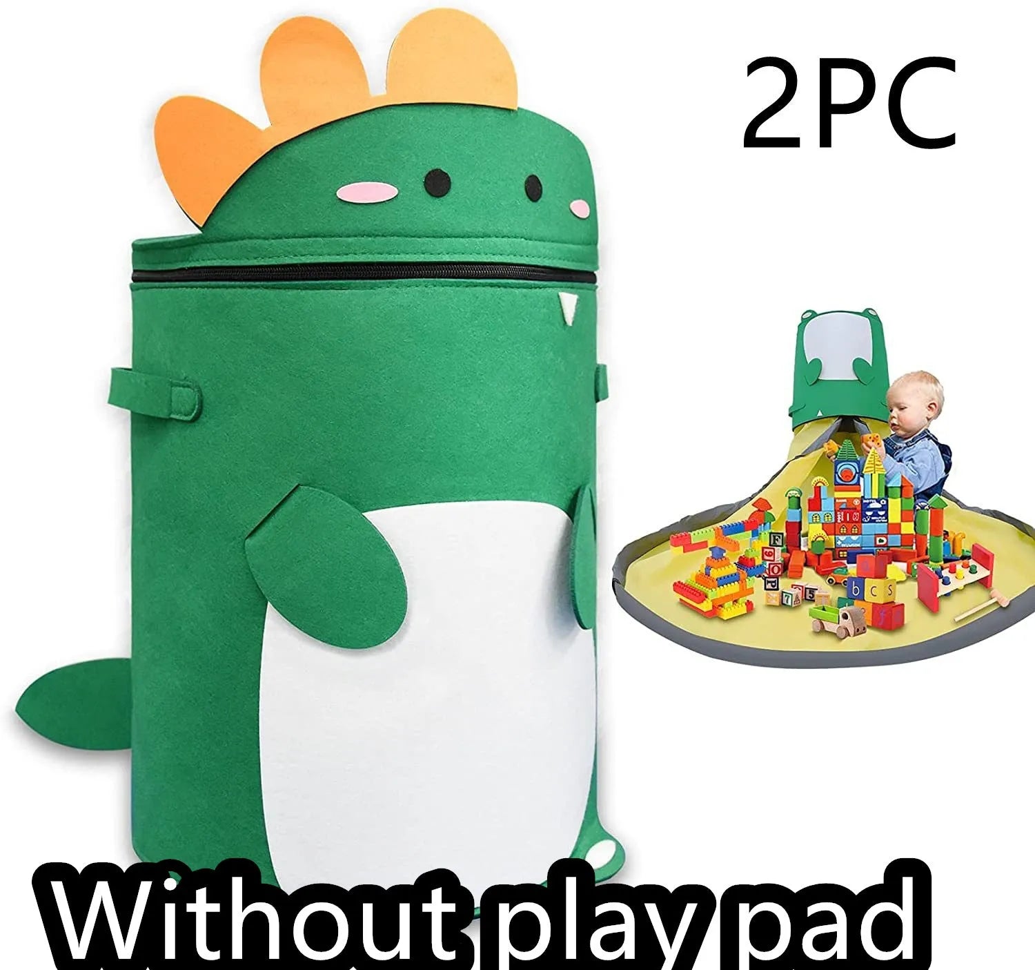 Green felt storage cube with pull rope unfolded as waterproof play mat for children's toys