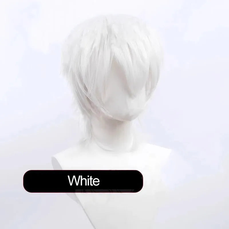 Short red Anime style cosplay wig for men made from high-temperature fibre