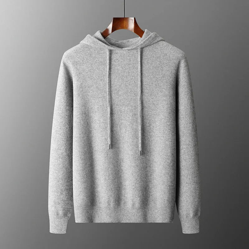 Men's light grey cashmere hooded sweatshirt and matching joggers set for winter casual wear