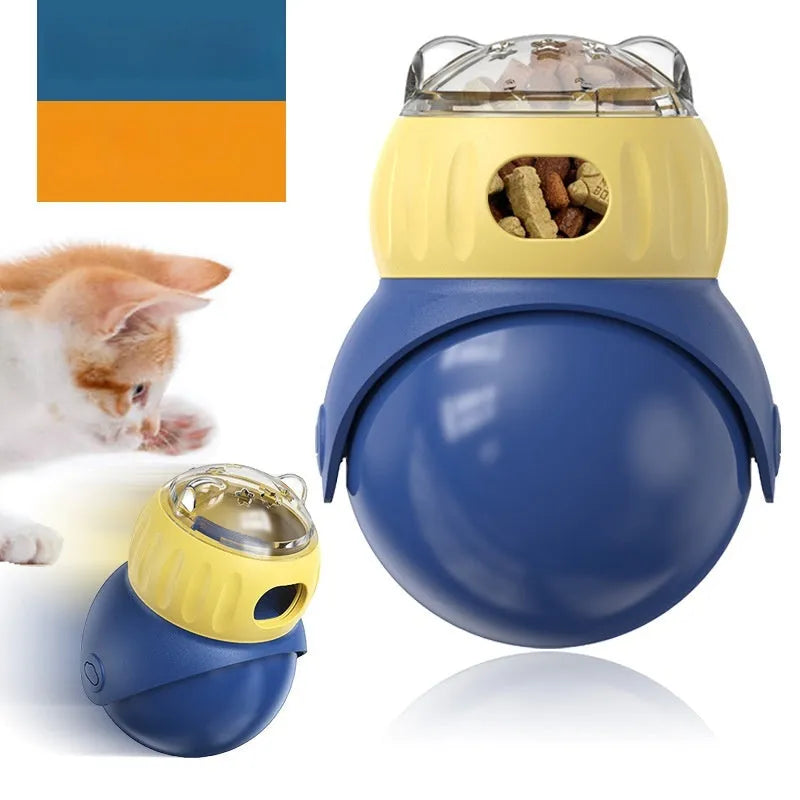 Morandi yellow and blue plastic owl tumbler cat puzzle feeder toy