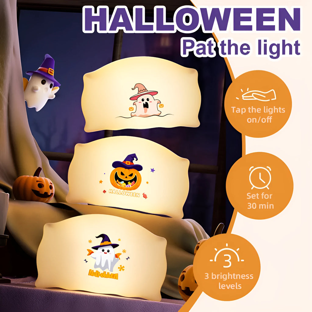 Cartoon Halloween ghost doll table lamp with USB-C charging port and warm light illumination
