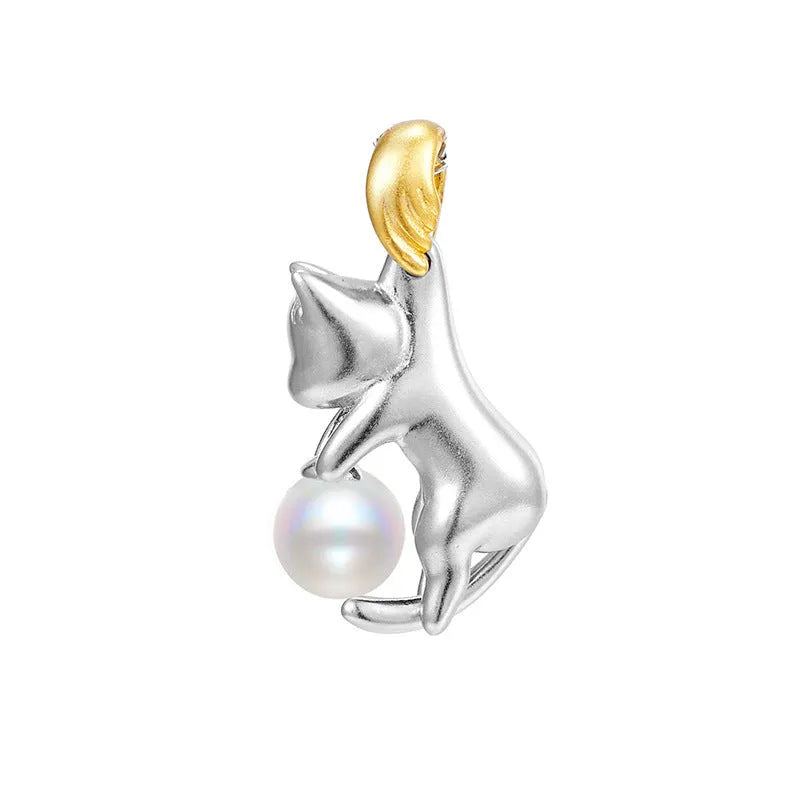 925 sterling silver clavicle chain necklace with cat motif and electroplated finish