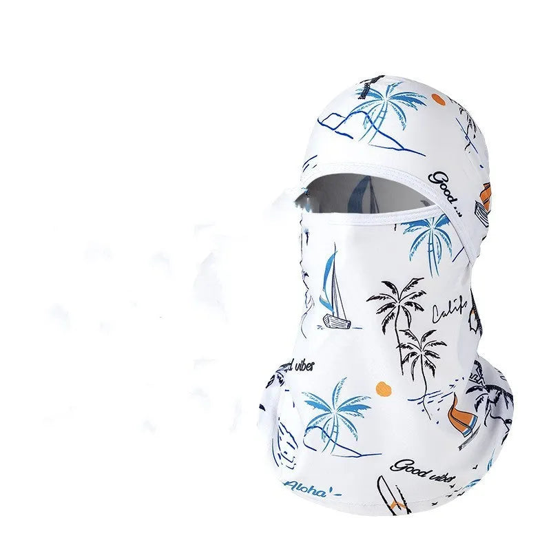 A cotton motorcycle head cover and gloves set for men and women, shown in a patterned colour.