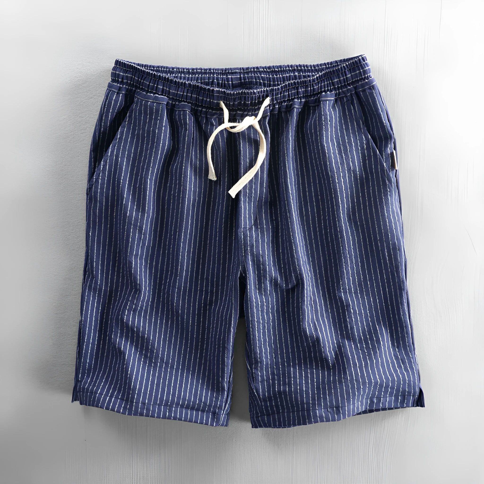 Men's striped cotton casual shorts with elastic mid waist in multiple colour options