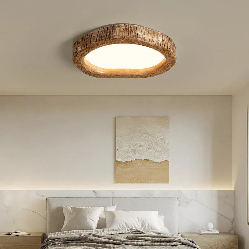 Wood grain finish round ceiling lamp in new Chinese style for bedroom lighting