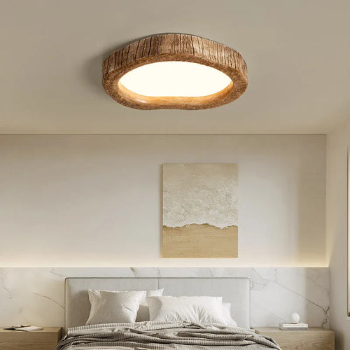 Wood grain finish round ceiling lamp in new Chinese style for bedroom lighting