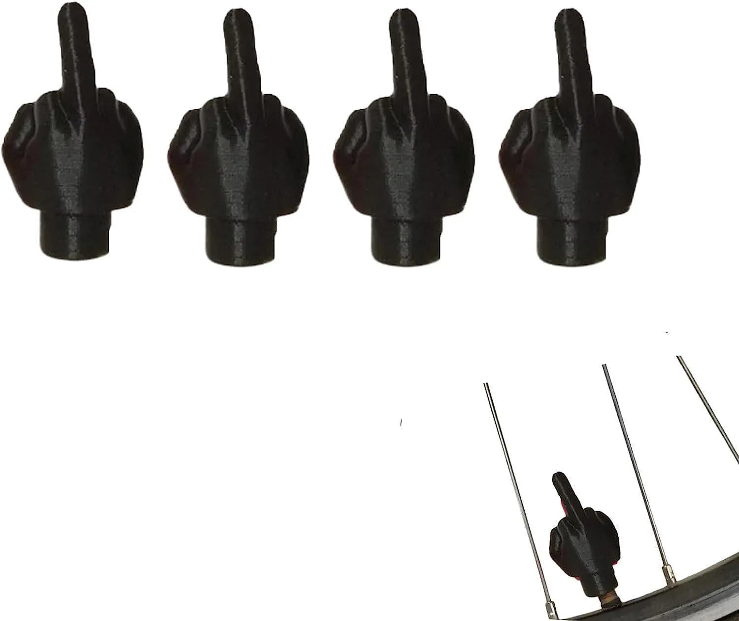 Four latex car tyre valve dust caps shown in black and skin colour options