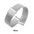 Silk-textured stainless steel watch band in multiple width sizes and metal colours