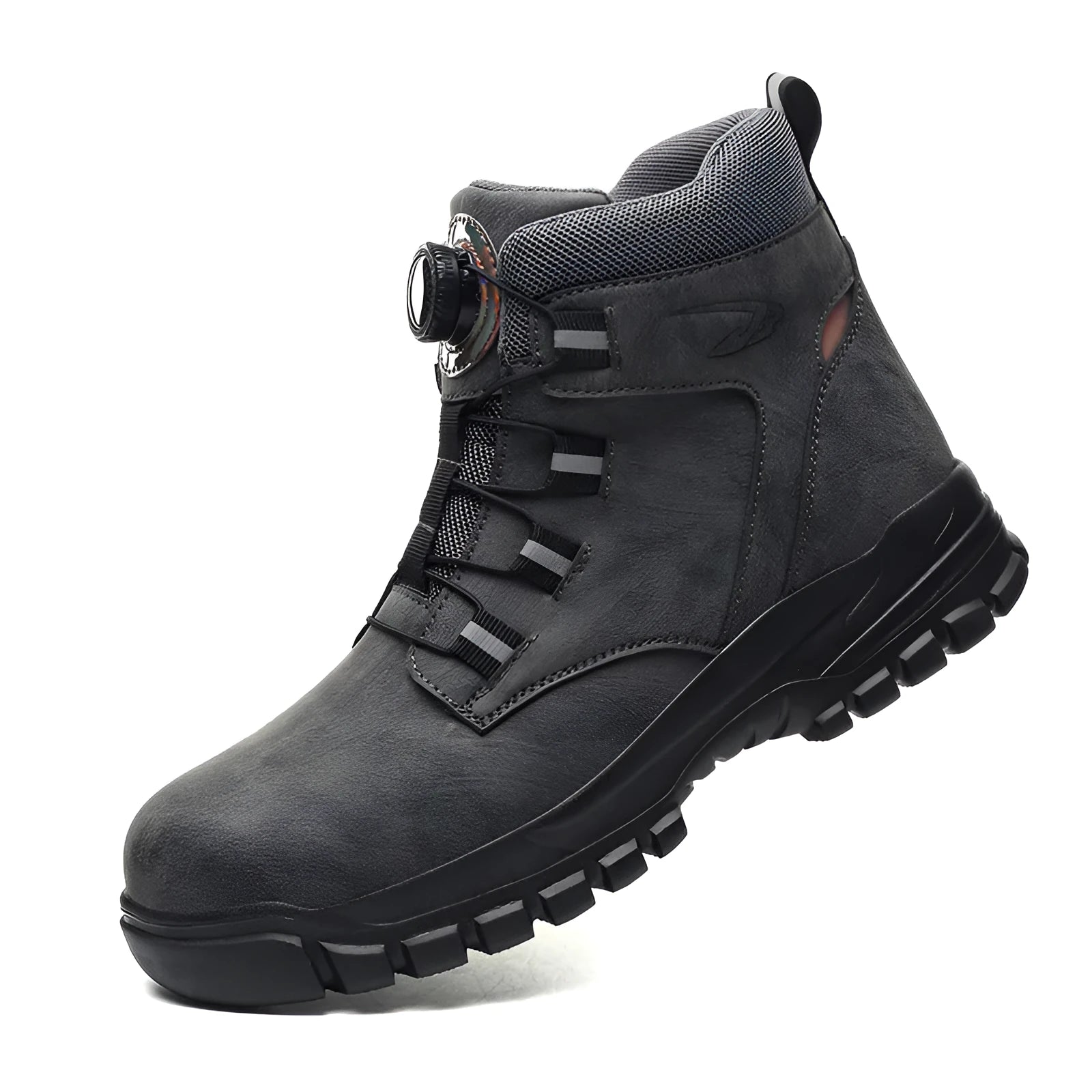 JK682 model leather safety shoes with rubber sole in black, yellow, or grey colour options.