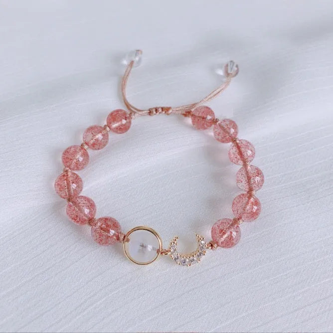 Handcrafted strawberry quartz crystal bracelet for women with natural style and multiple charm options