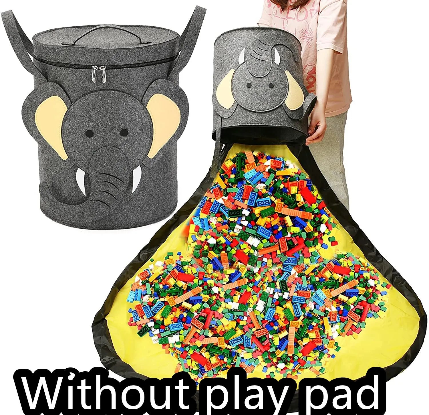 Green felt storage cube with pull rope unfolded as waterproof play mat for children's toys