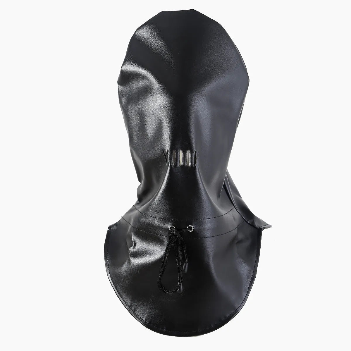 Black leather adult face mask for BDSM role-play training.