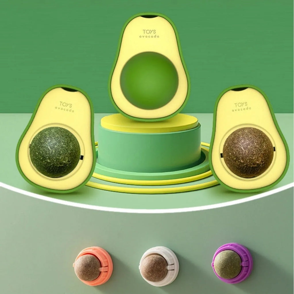 Plastic catnip ball toy in multiple colours for dental cleaning and stress relief