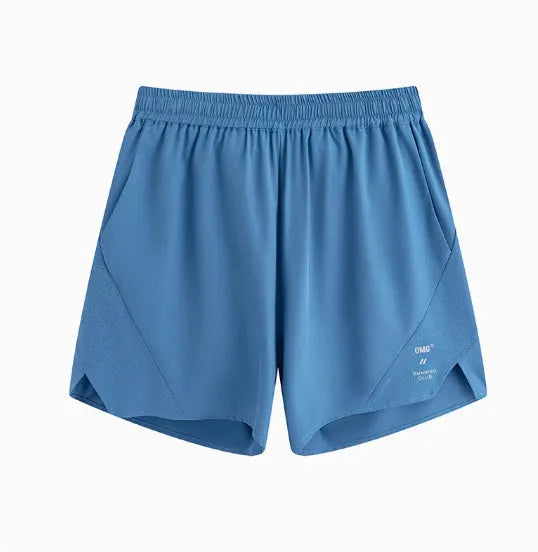 Mysterious Black four-point stretch running shorts with laser punch stitching laid flat.