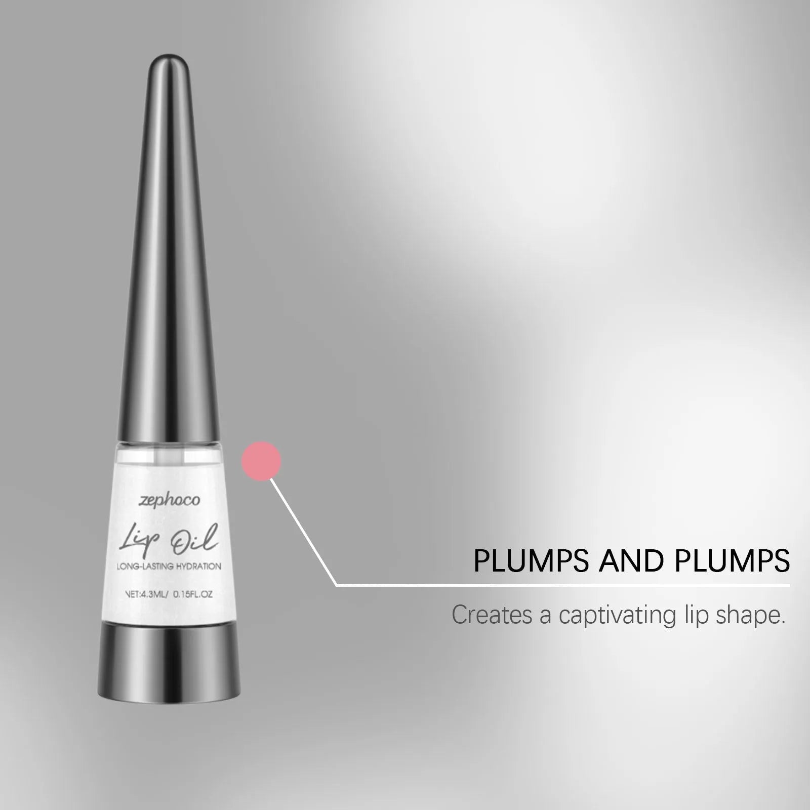 Long-lasting nourishing lip oil tube with 4.3ml capacity, clear formula with grape seed oil and shea butter