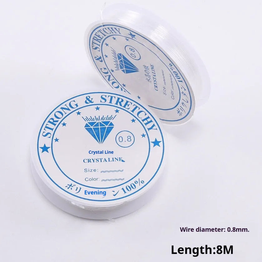 Spool of transparent white elastic cord for jewellery making with diameter options from 0.4mm to 1.0mm