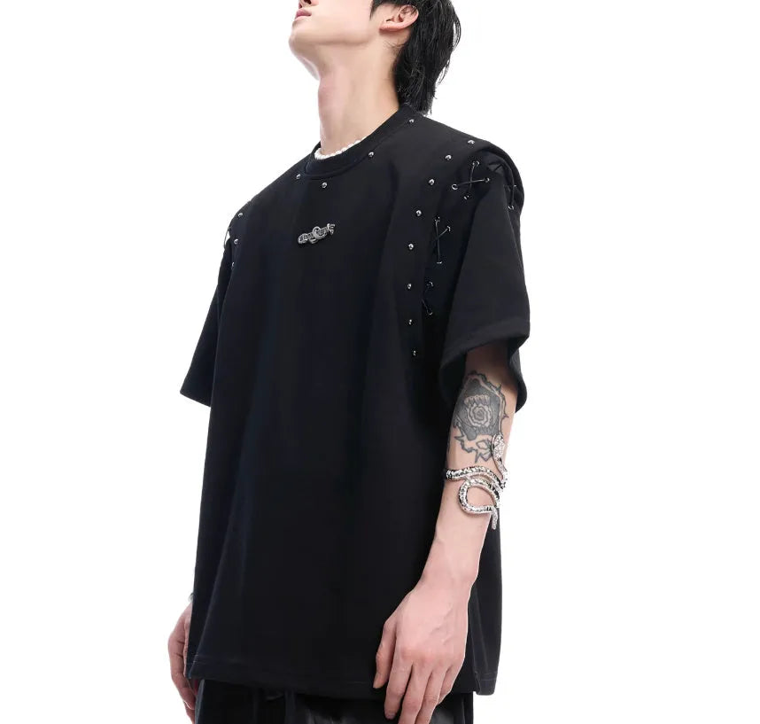 Short sleeve T-shirt with lace-up cutout design in black or white colour options