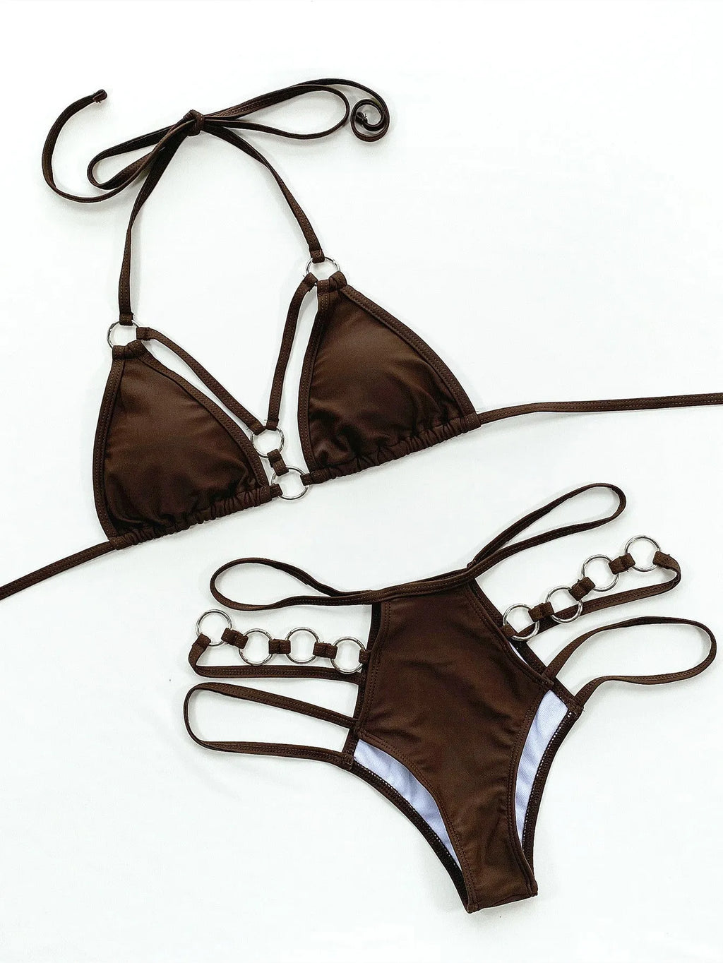 Women's pure colour two-piece nylon bikini swim set in five colour options with separated top and shorts