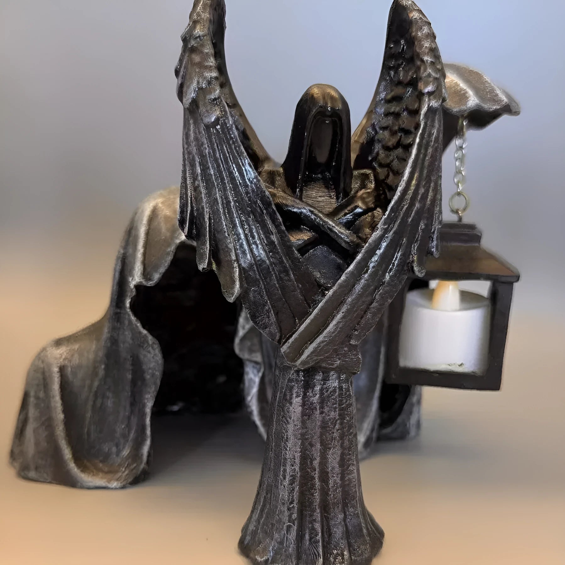 Dark angel statue resin ornament measuring 17cm tall on display.