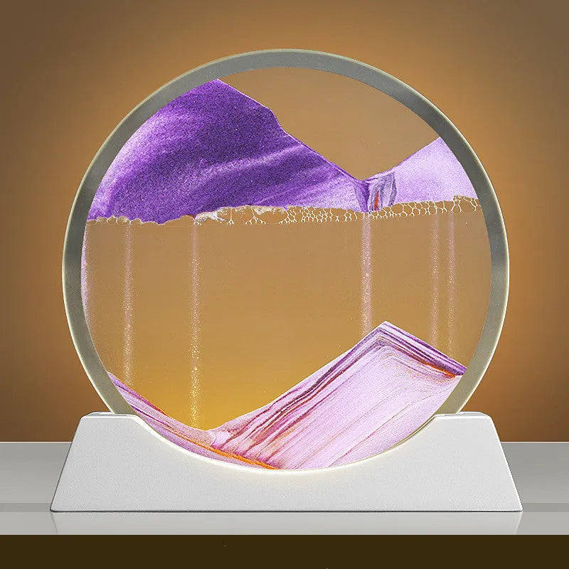 12-inch quicksand painting night lamp with abstract rotary sand design on desktop