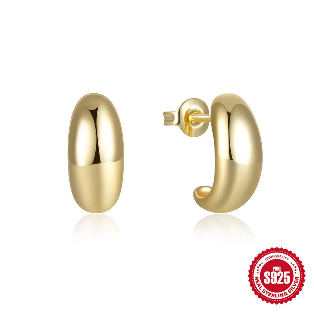 Sterling silver C-shaped geometric ring stud earrings in gold or silver tone.