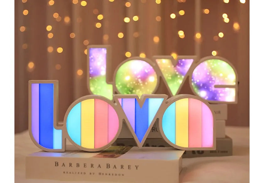 LED LOVE Light decorative lamp with colourful rainbow style lampshade