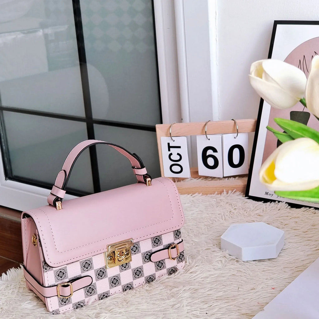 Retro square crossbody bag with ethnic floral stitch patterns and horizontal suitcase shape