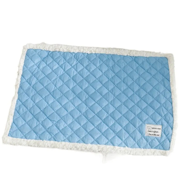 Soft Cloth Pet Blanket for Cats Machine Washable Pet Bed Cage Liner Available in M L XL Sizes in Blue Gray Pink Yellow Colour Options