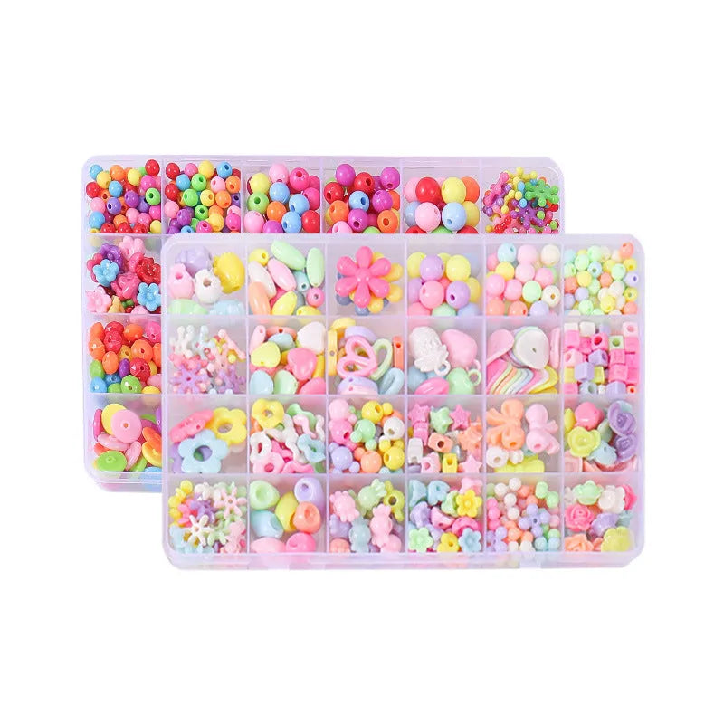 Children's acrylic bead puzzle toy set in 24-grid storage box multi-colour beads