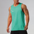 Man wearing a grey quick-drying polyester sports tank top for summer outdoor activities.