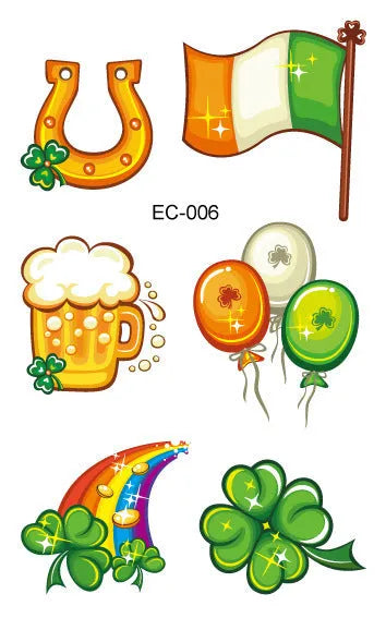 Irish festival clover tattoo sticker paper with water transfer printing, 120mm by 75mm