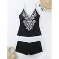 Plus size women's swim briefs in black or rose red printed pattern with cotton lining.