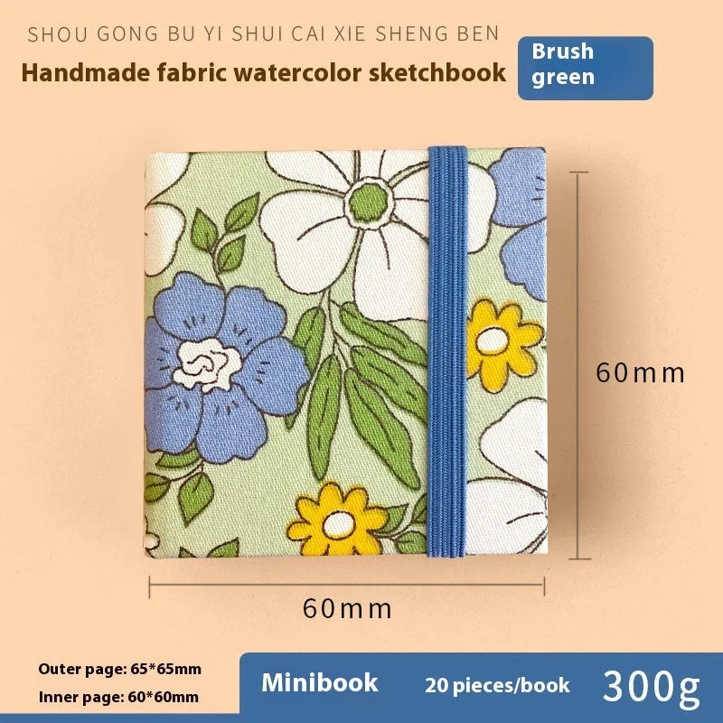 Feiluniao handmade fabric watercolour notebook with artistic cover design, 185mm length for portable sketching