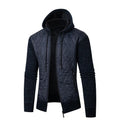 Men's grey hooded corduroy sweater coat with cardigan style and cinched waist