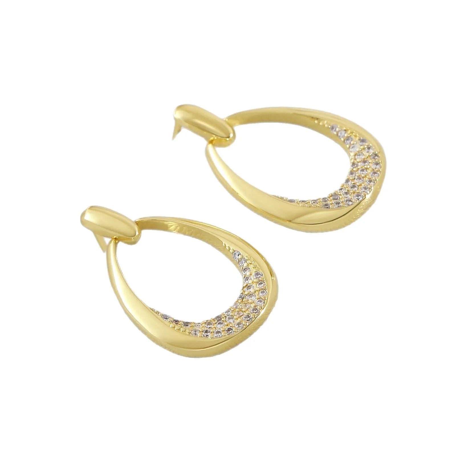 Yellow gold geometric drop earrings for women with a simple ring-style design.