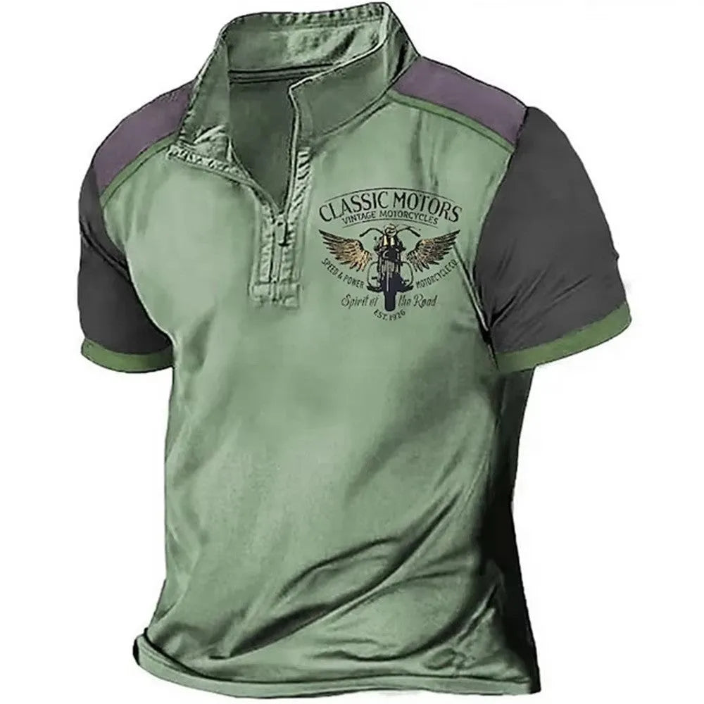 Man wearing a solid colour loose fit polyester golf polo shirt for sports leisure.