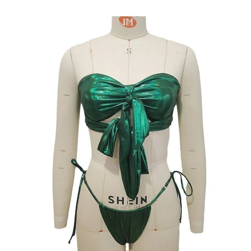 Women's swimsuit with lace-up front and chest padding in floral print design