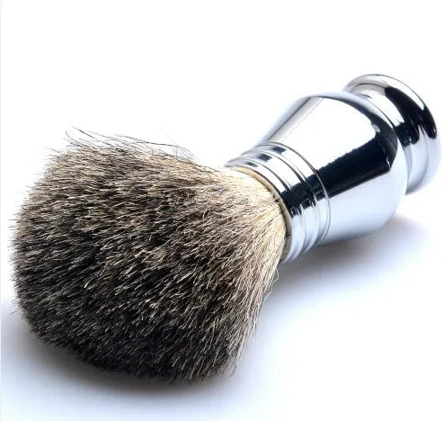 CSB men's shaving set with chrome stand, badger hair brush, double edge razor, and bowl