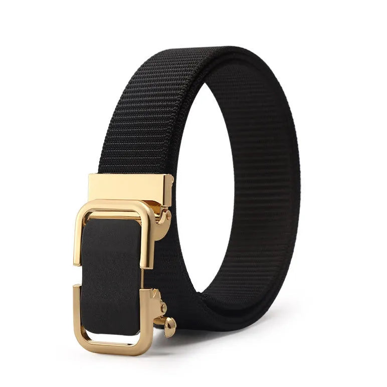 Men's nylon canvas belt with an alloy buckle shown in army green colour.