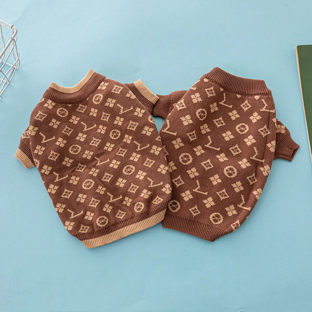 Wool knitted dog sweater in monochrome or two-tone colours for autumn and winter wear.
