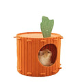 Carrot-shaped felt cat nest and tunnel cattery in semi-enclosed design