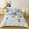 Cute cartoon Schnauzer thickened cotton bedding set with embroidered duvet cover and sheet on a bed.