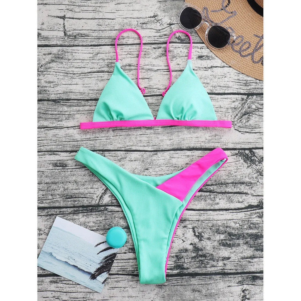Women's two-piece nylon swimsuit briefs in two different pattern designs.