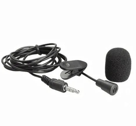 Black lavalier condenser microphone with 3.5mm plug and 2-metre cable for recording
